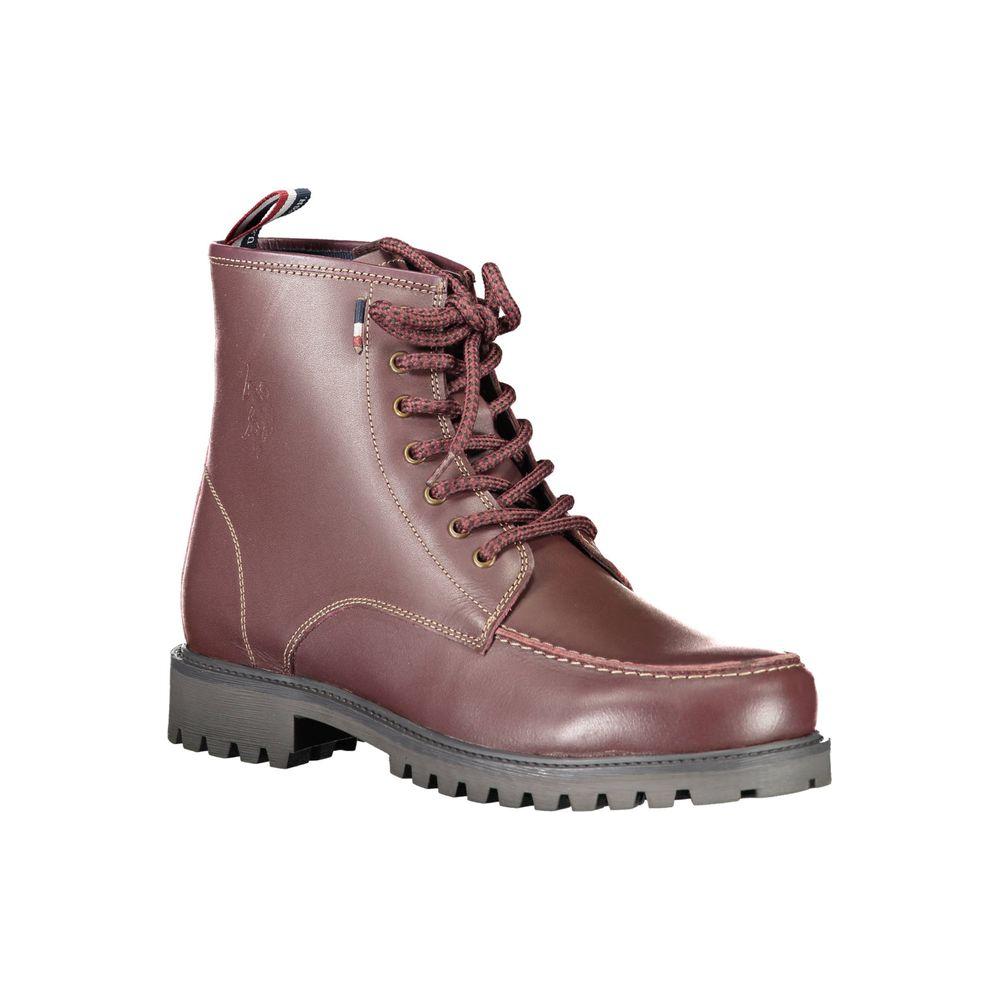 U.S. POLO ASSN. Red Leather Men's Boot with signature logo, showcasing equestrian elegance and modern style, 100% leather.