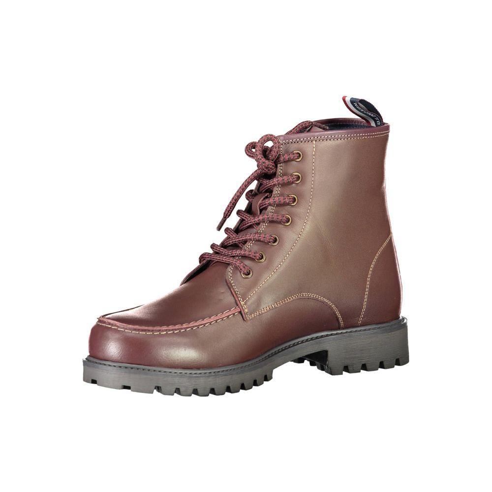U.S. POLO ASSN. red leather men's boot with rugged sole, perfect blend of style and durability for equestrian-inspired fashion.