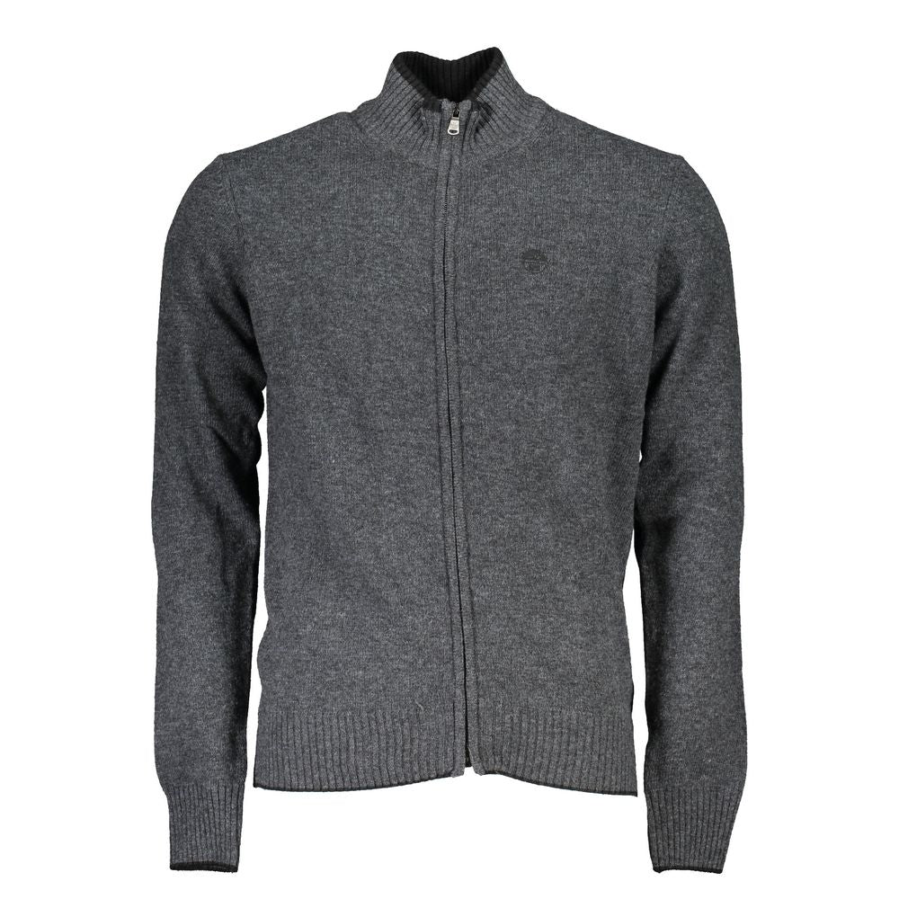 North Sails gray polyamide men's cardigan with zip closure and contrast details, crafted from recycled fibers for eco-friendly style.