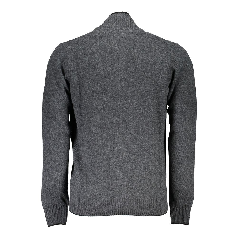 Back view of North Sails gray polyamide men's cardigan with ribbed cuffs and eco-friendly fabric.