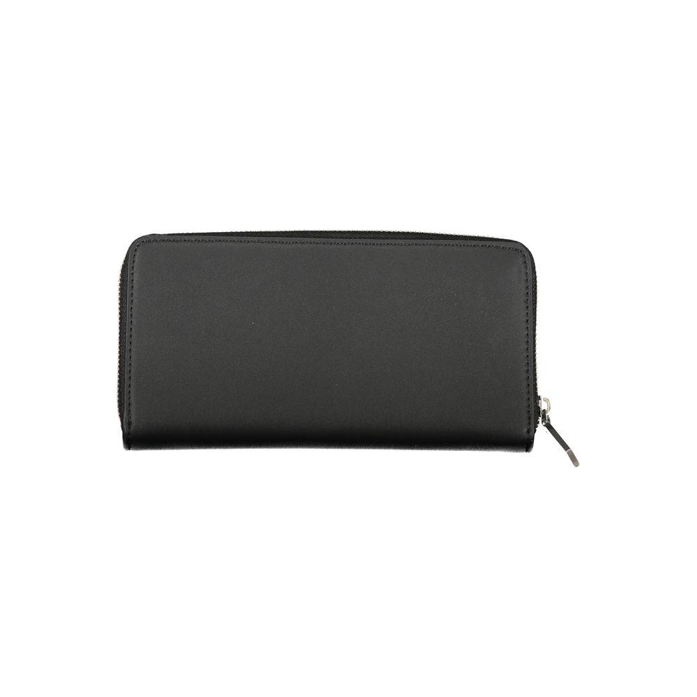 Calvin Klein elegant black RFID secure wallet with zip closure, sustainable materials, and ample compartments for organization.