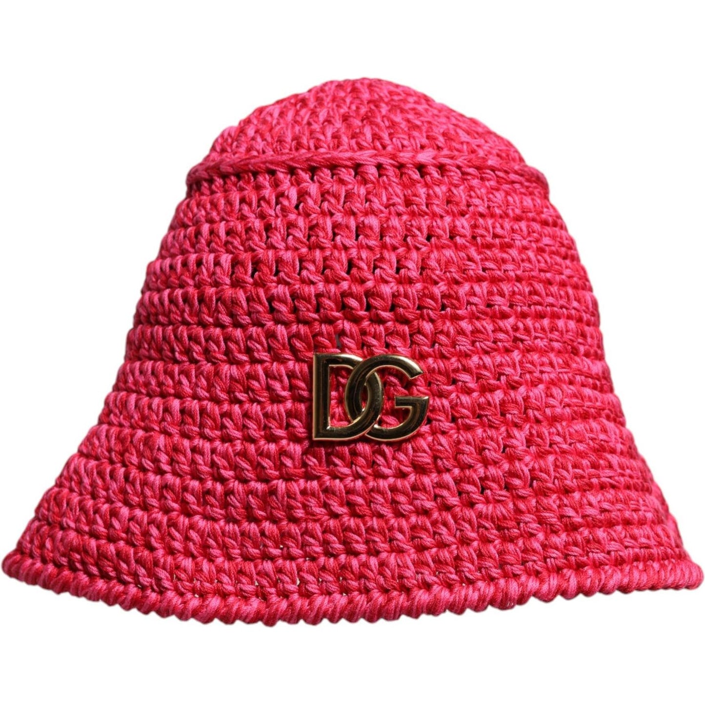 Dolce & Gabbana red cotton crochet bucket hat with DG logo, made in Italy.
