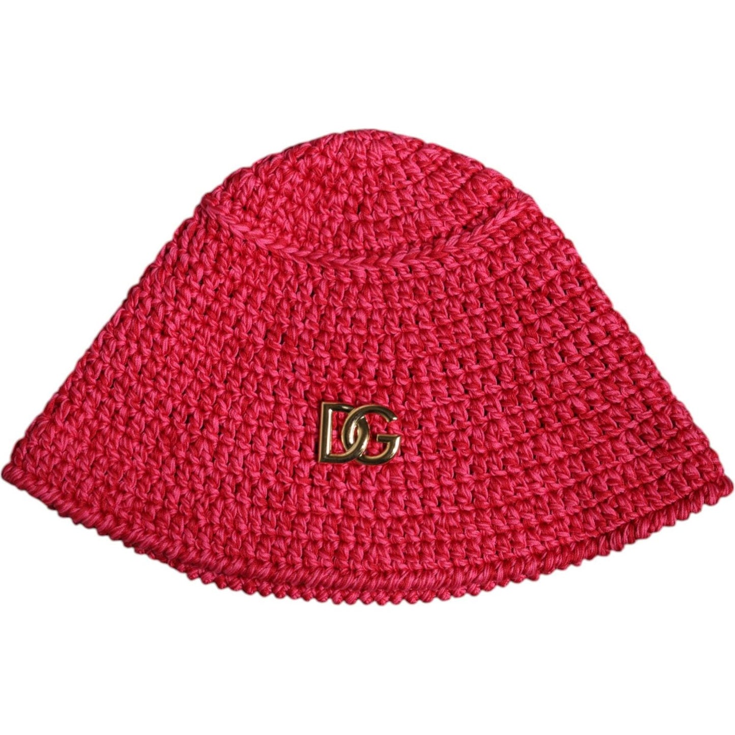 Dolce & Gabbana red cotton crochet bucket hat with gold DG logo, made in Italy
