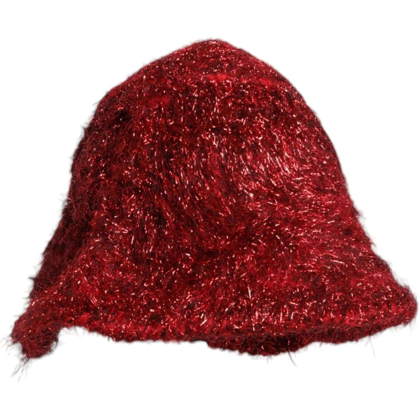 Dolce & Gabbana red tinsel wide brim bucket hat made of viscose, nylon, polyester, and film fiber with logo detail, made in Italy.