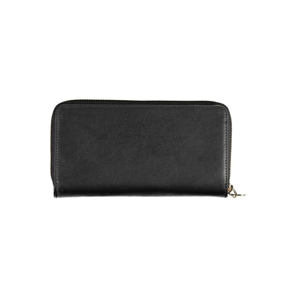 Tommy Hilfiger black women's wallet with double compartments, zip closure, and iconic logo, crafted for elegance and functionality.