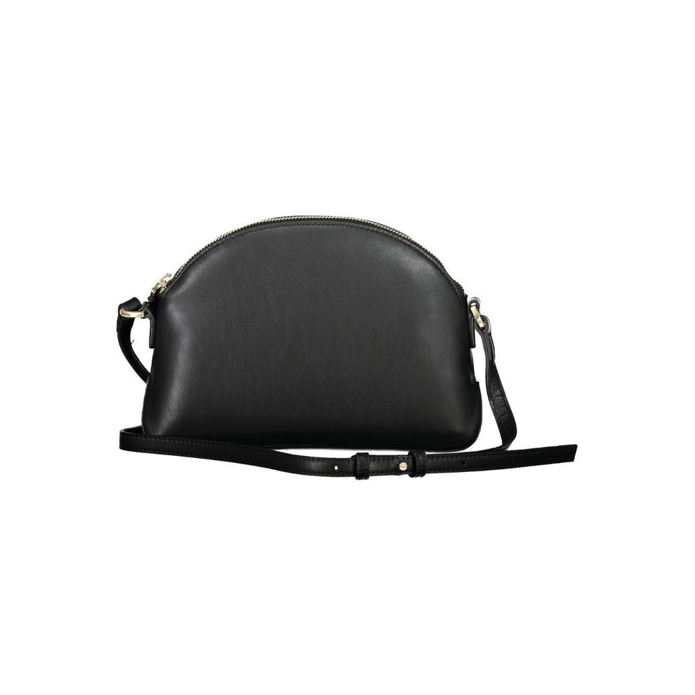 Calvin Klein black polyester handbag with adjustable shoulder strap, internal pocket, zip closure, and logo made from recycled materials.