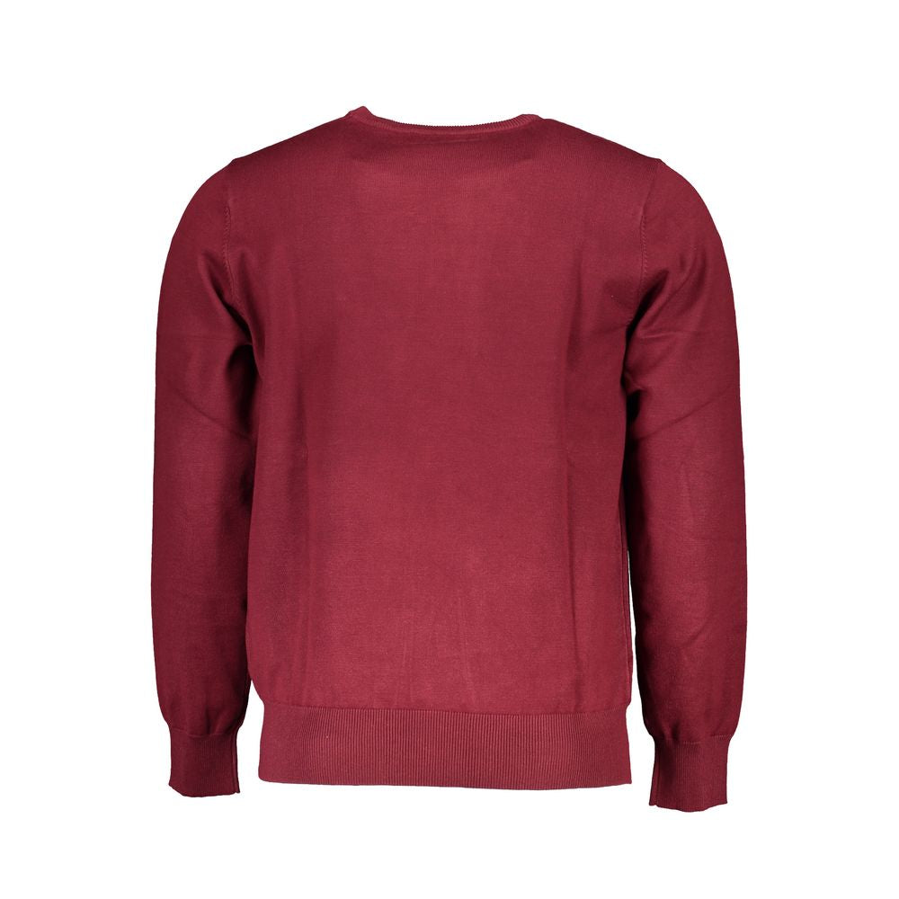 U.S. Grand Polo red nylon sweater, overlong sleeved crew neck with contrast details and logo embroidery, back view.