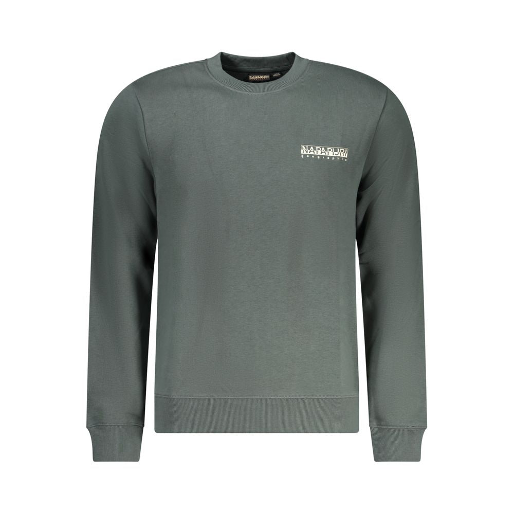 Napapijri green cotton sweater, crew neck, long sleeve, regular fit with logo print. Perfect casual wear for all seasons.