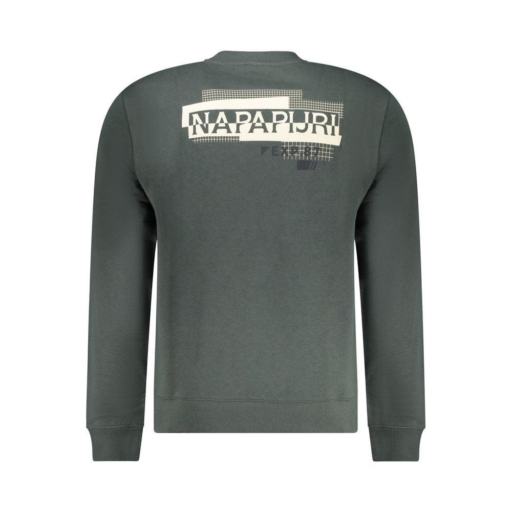 Napapijri Green Cotton Sweater with Crew Neck and Logo Print on Back, Long Sleeve, Regular Fit.