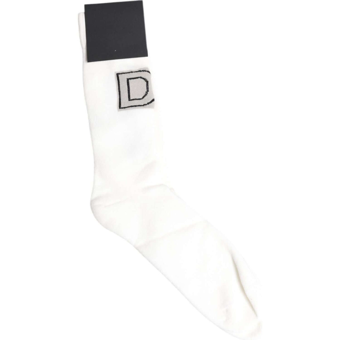 Dolce & Gabbana White Stretch OR VINCIT OMNIA Mid Calf Socks Dolce & Gabbana Dark Slate Gray