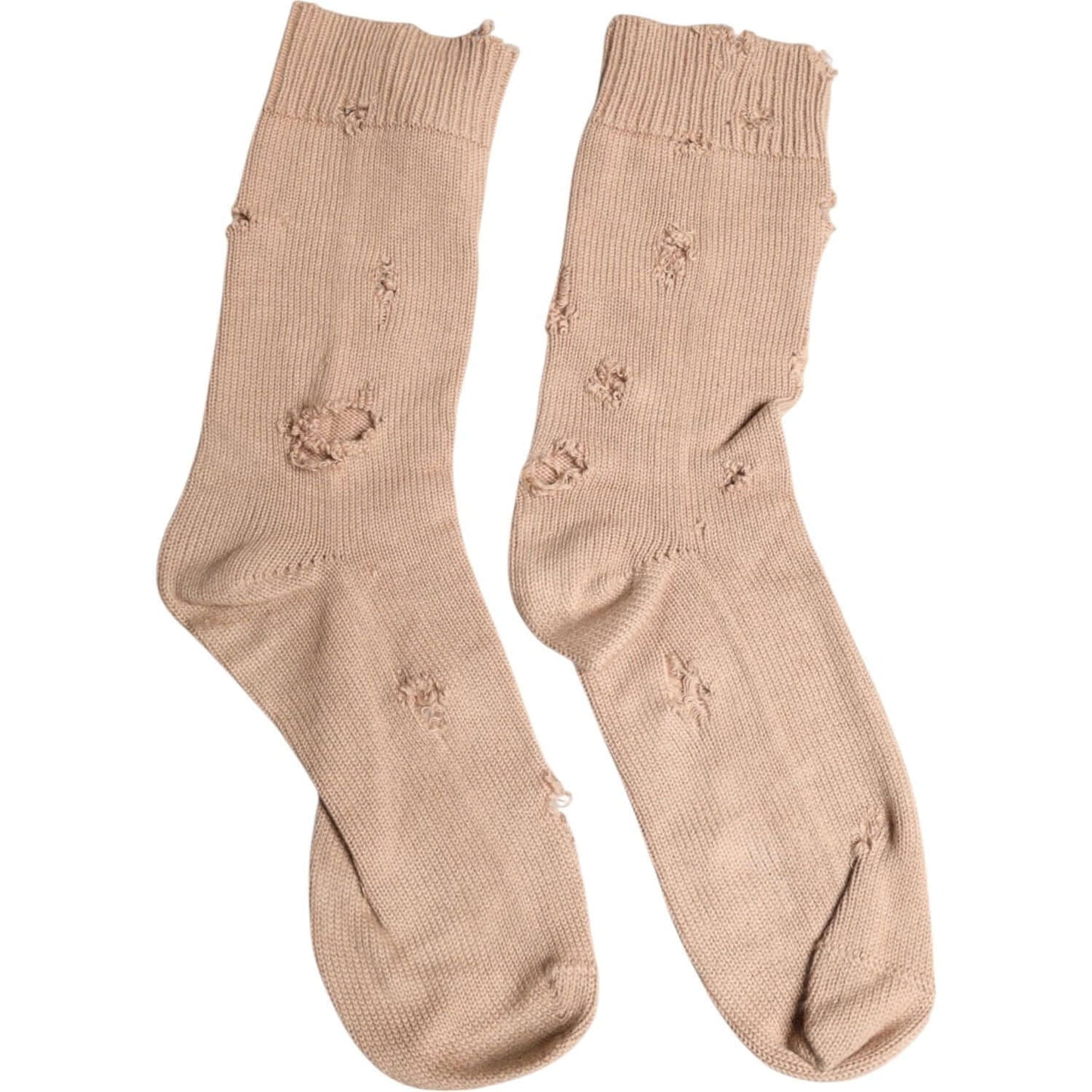 Dolce & Gabbana Beige Solid Stretch Mid Calf Men Socks Dolce & Gabbana Tan
