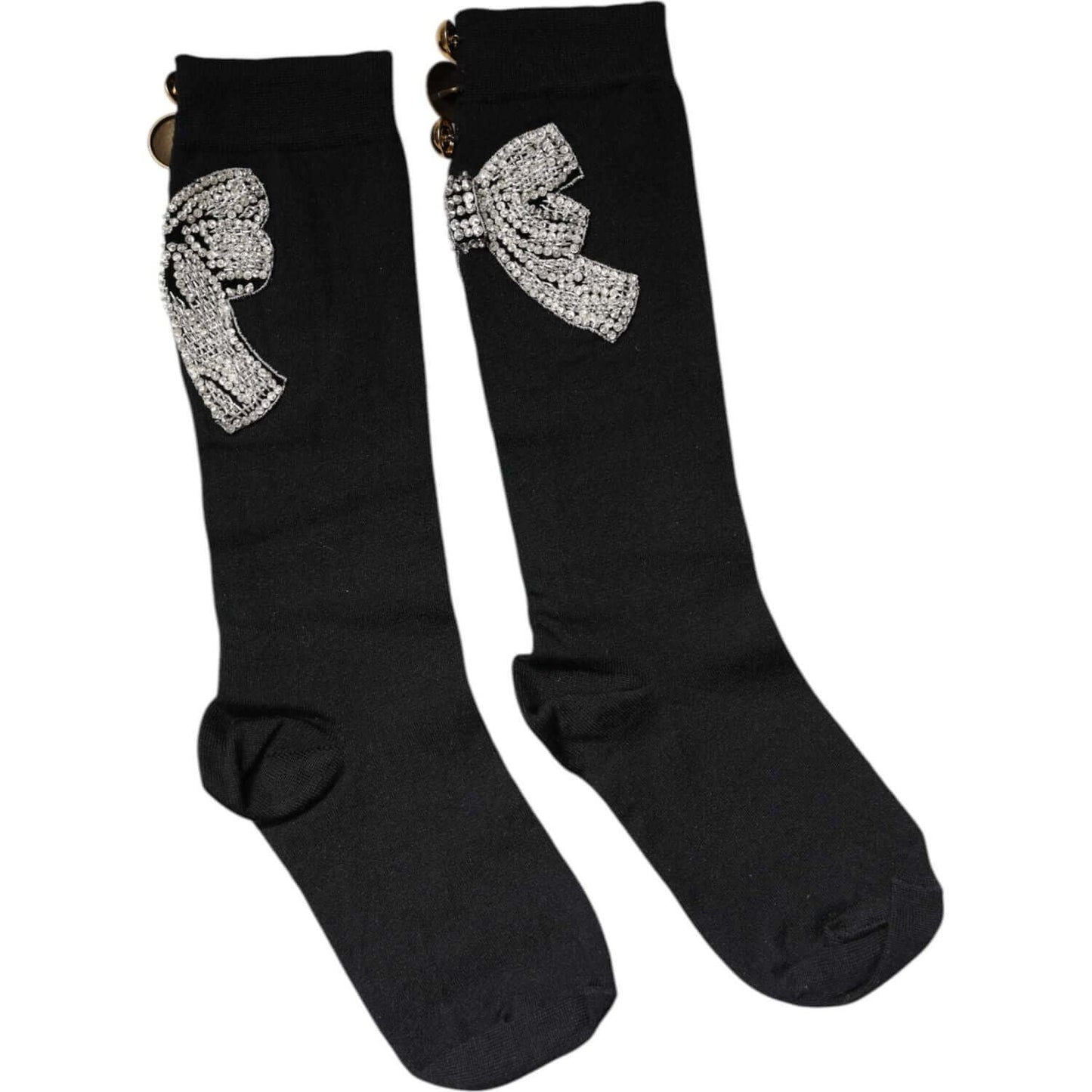 Dolce & Gabbana Black Knit Floral Crystal Embellishment Socks Dolce & Gabbana Black
