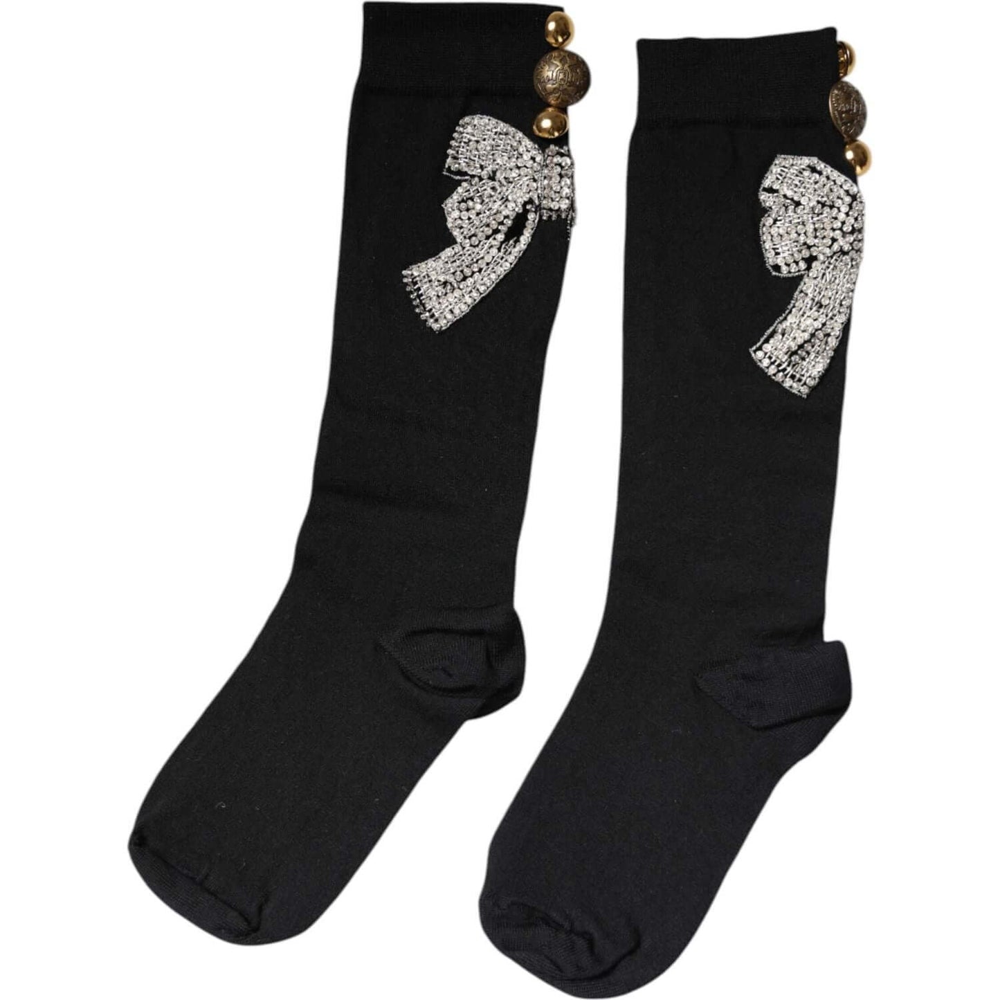 Dolce & Gabbana Black Knit Floral Crystal Embellishment Socks Dolce & Gabbana Black