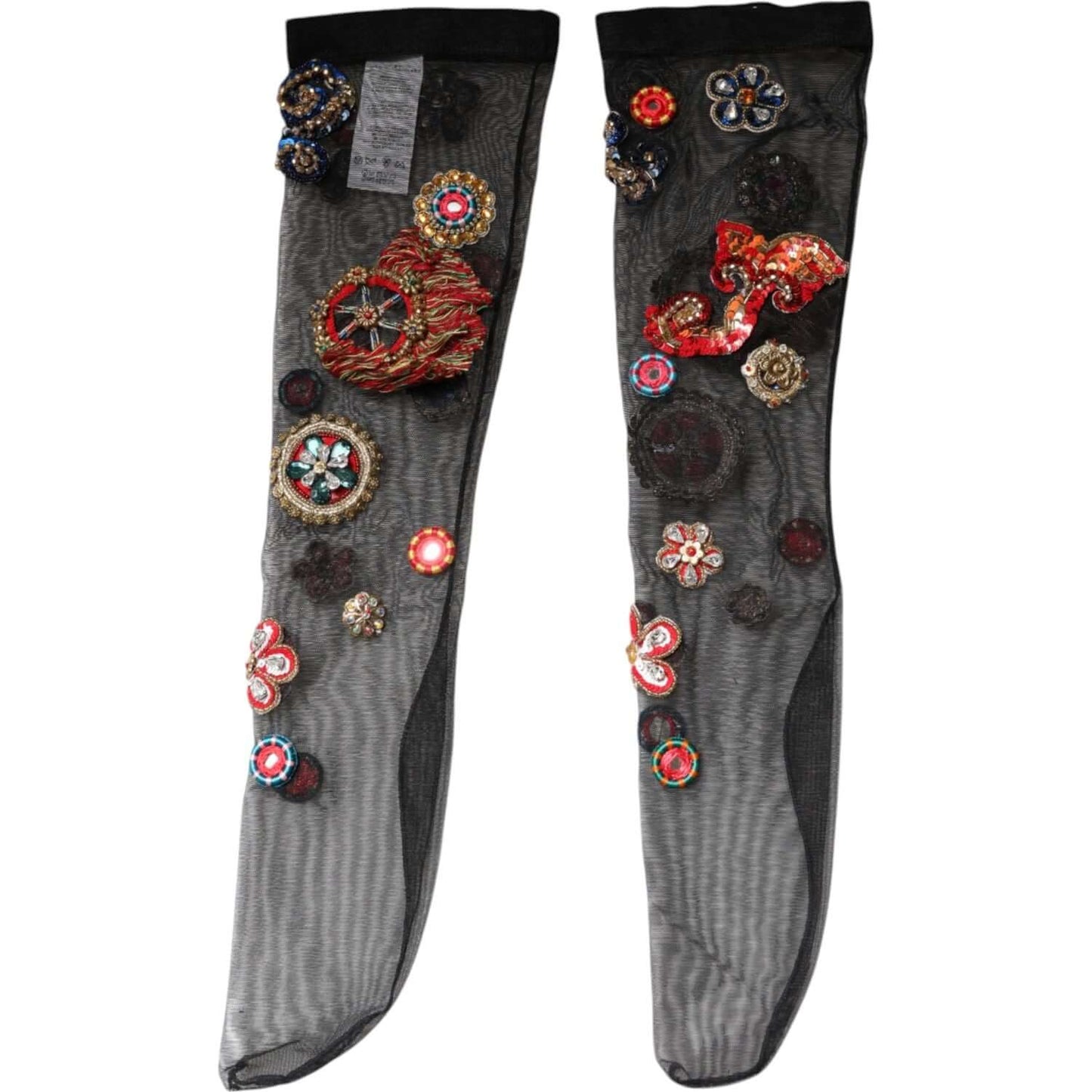 Dolce & Gabbana Black Stretch Carretto Crystal Stockings Socks Dolce & Gabbana Dark Slate Gray