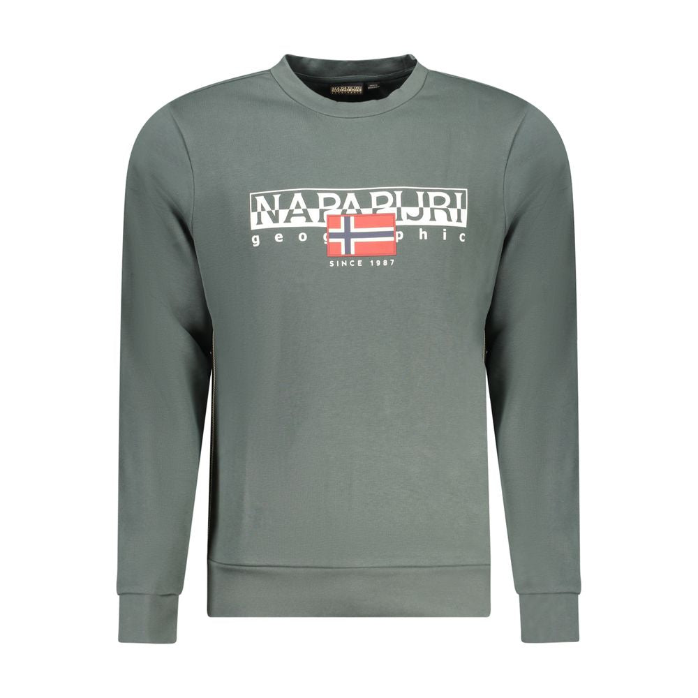 Napapijri green cotton long sleeve sweatshirt with logo and print, regular fit, crew neck, optimal for casual wear.