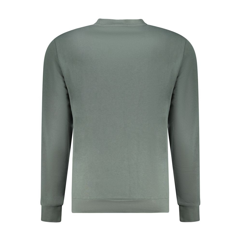 Rear view of Napapijri green cotton sweater with long sleeves, crew neck, and logo design. Regular fit ideal for casual wear.