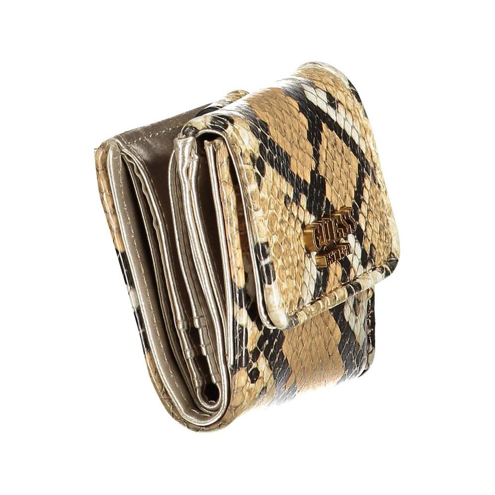 Guess Jeans beige polyethylene women's wallet with sleek design, featuring compartments and snap closure for secure storage.