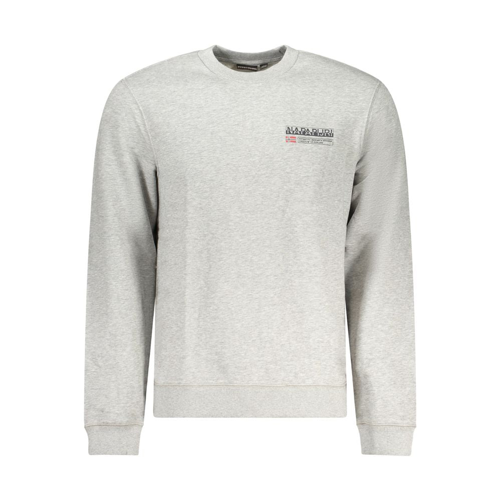 Alt Tag: Napapijri gray cotton sweatshirt with long sleeves, crew neck, regular fit, and logo print design. Perfect casual wear.