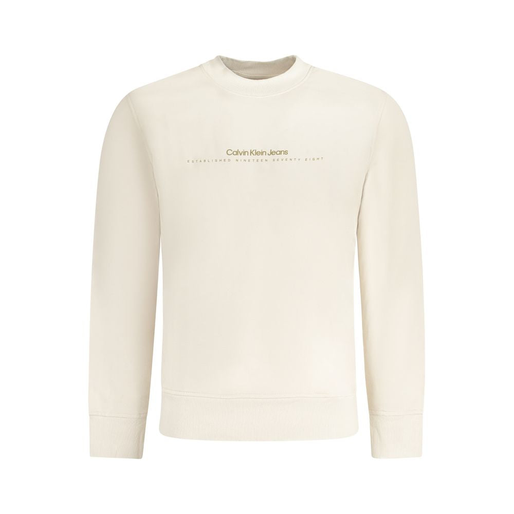 Calvin Klein beige cotton men's sweater with crew neck and logo, perfect blend of style and comfort in 55% cotton, 45% polyester.