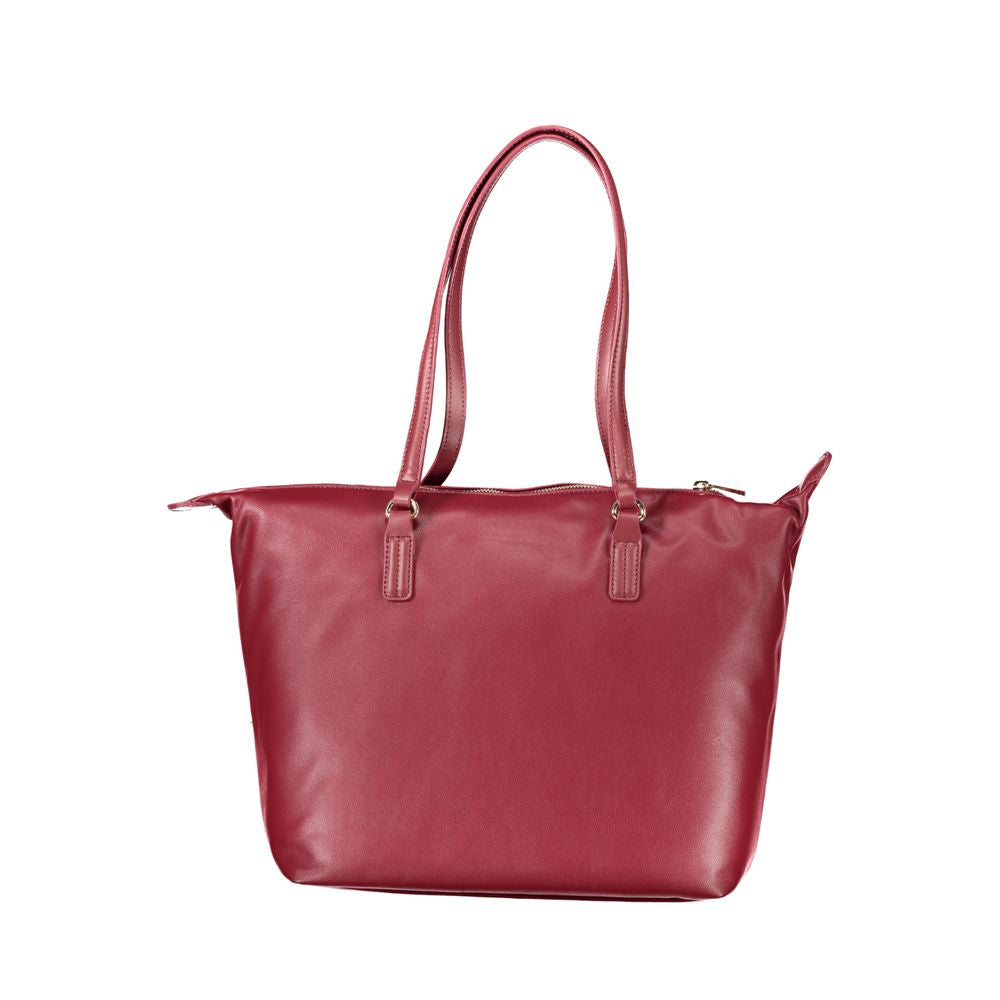 Tommy Hilfiger pink polyester women's handbag with two shoulder straps and zip closure, perfect for style and daily use.