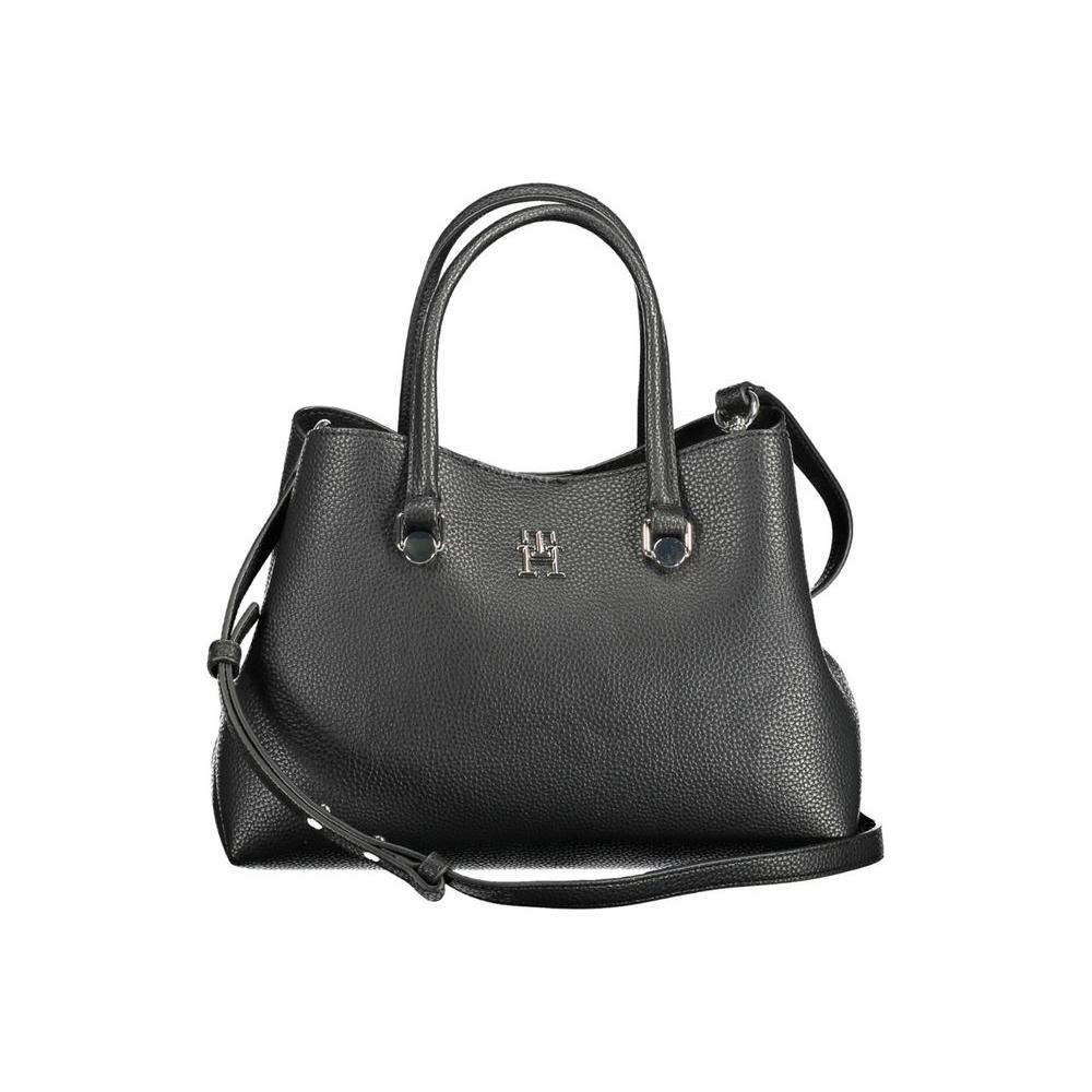 Tommy Hilfiger black polyester women's handbag with dual handles and adjustable strap