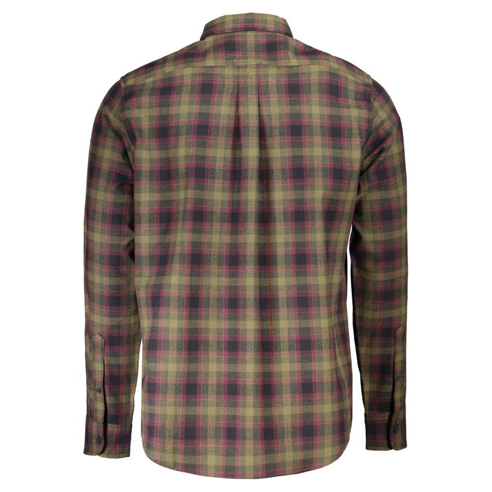 Back view of Timberland Green Cotton Tartan Shirt, long sleeve, regular fit, Italian collar, with embroidery and logo.