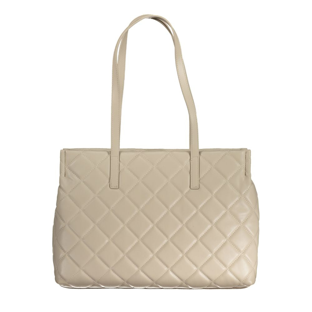 Beige Valentino polyethylene handbag with quilted design, two shoulder handles, and zip closure. Ideal for stylish everyday use.