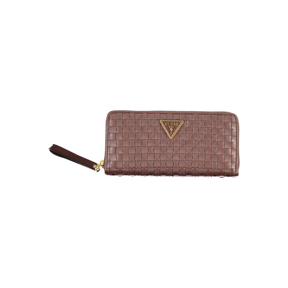 Guess Jeans chic brown polyethylene wallet with coin purse and zip closure, featuring contrast details and ample compartments.