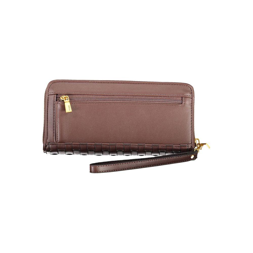 Guess Jeans chic brown polyethylene wallet with contrast details, coin purse, 5 compartments, card spaces & zip closure.
