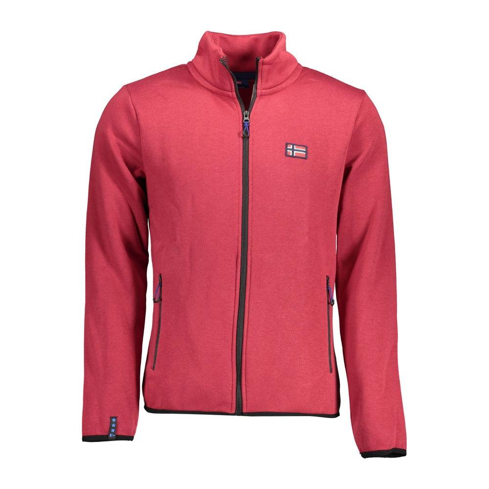 Norway 1963 red cotton sweater with long sleeves, zip closure, external and internal pockets, embroidery, contrasting details, logo.