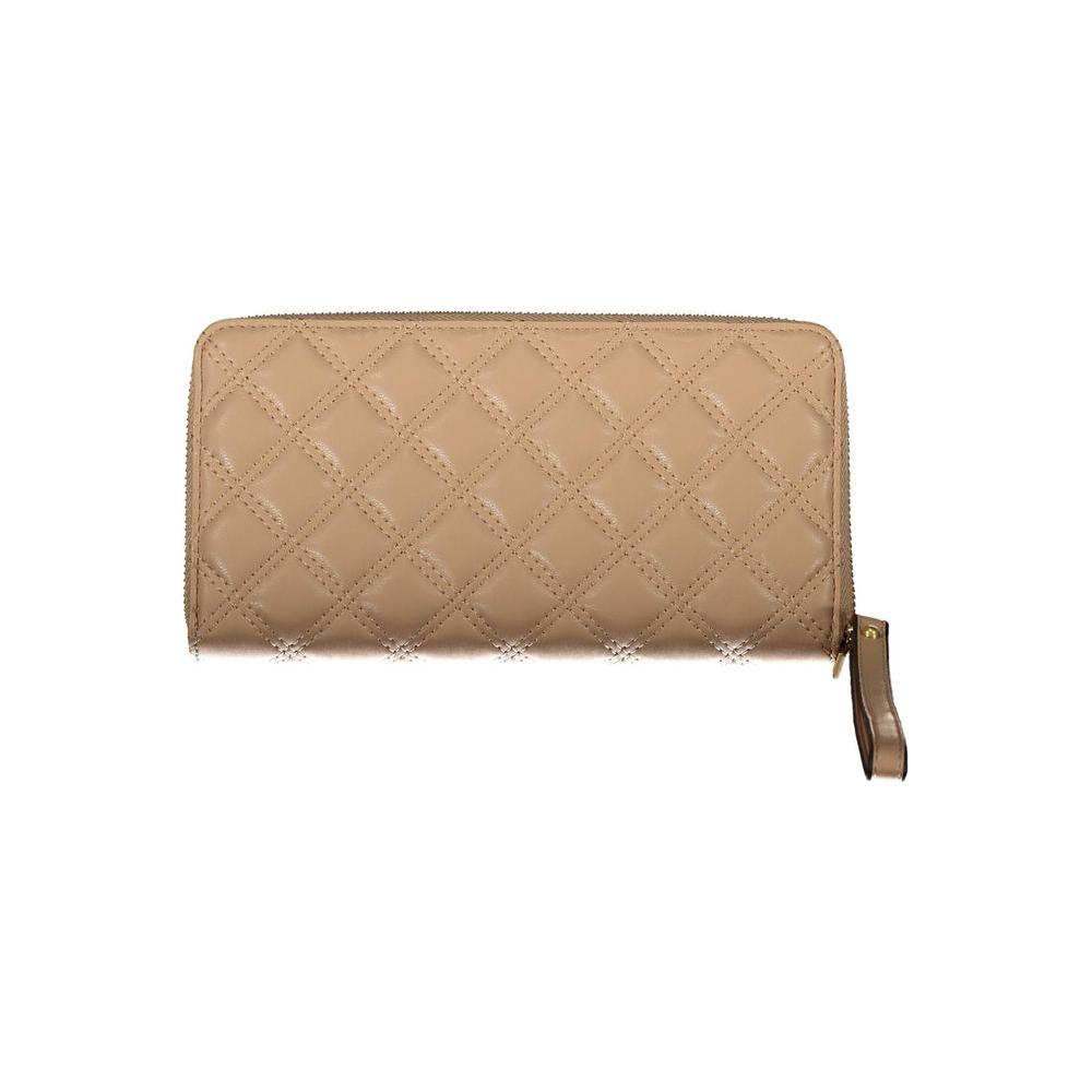 Guess Jeans beige polyethylene women's wallet with zip closure and removable puller, featuring stylish quilted design.