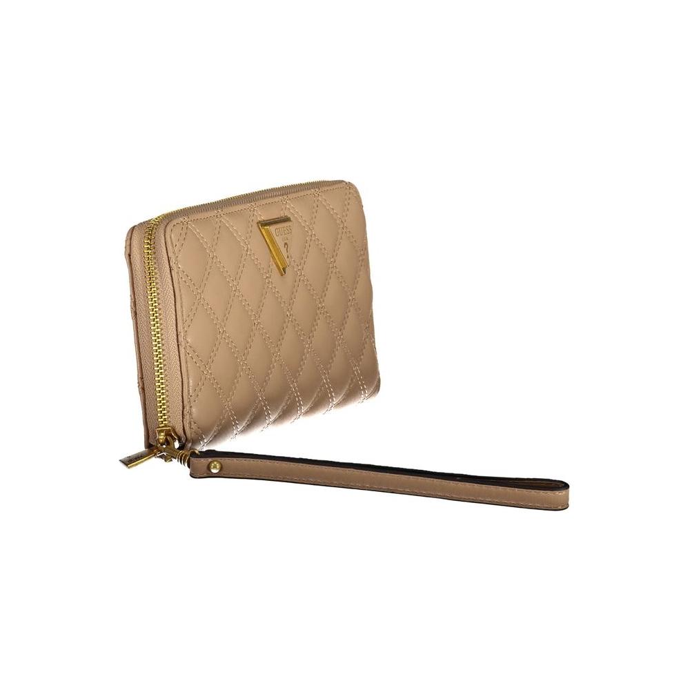 Guess Jeans beige quilted women wallet with zip closure and removable strap