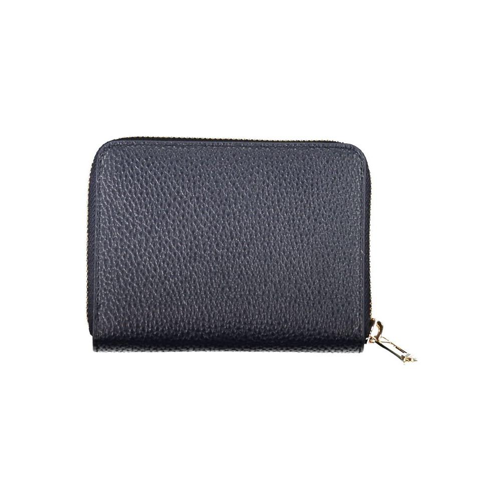 Tommy Hilfiger Blue Polyethylene Women's Wallet with zip closure and logo, featuring five compartments and card slots.