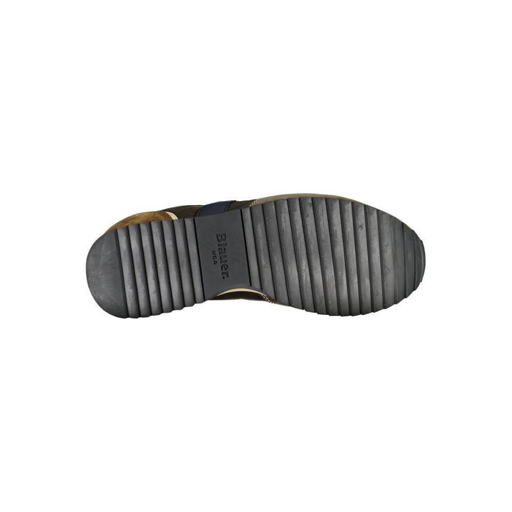 Blauer green polyester sneaker sole showing tread pattern with logo, sports footwear with laces and contrast details