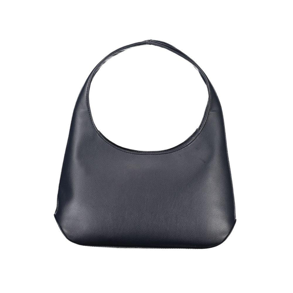 Tommy Hilfiger blue polyester handbag with a shoulder handle, internal pocket, zip closure, and logo.