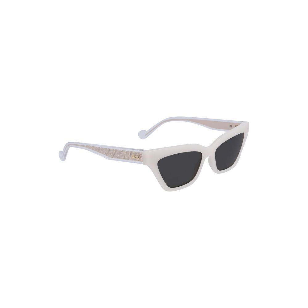 Liu Jo white injected women's sunglasses with bold white frame and sleek grey lenses in a stylish rectangular design.