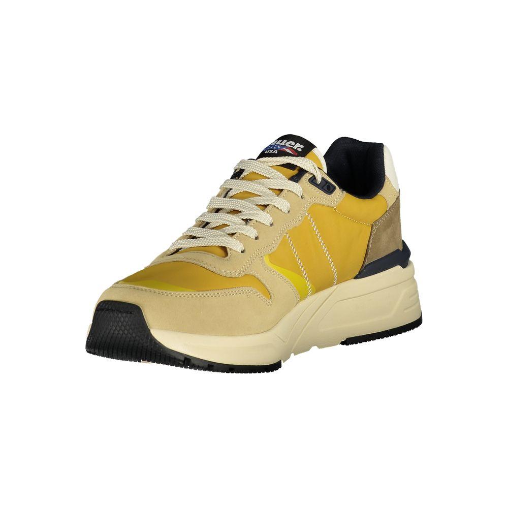 Blauer Beige Men Sneaker with Mustard Yellow Accents and Logo, Trendy and Comfortable Footwear