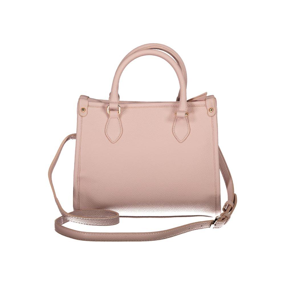 Valentino pink polyethylene handbag with two handles, adjustable shoulder strap, internal pockets, and logo. Eco-friendly fashion.