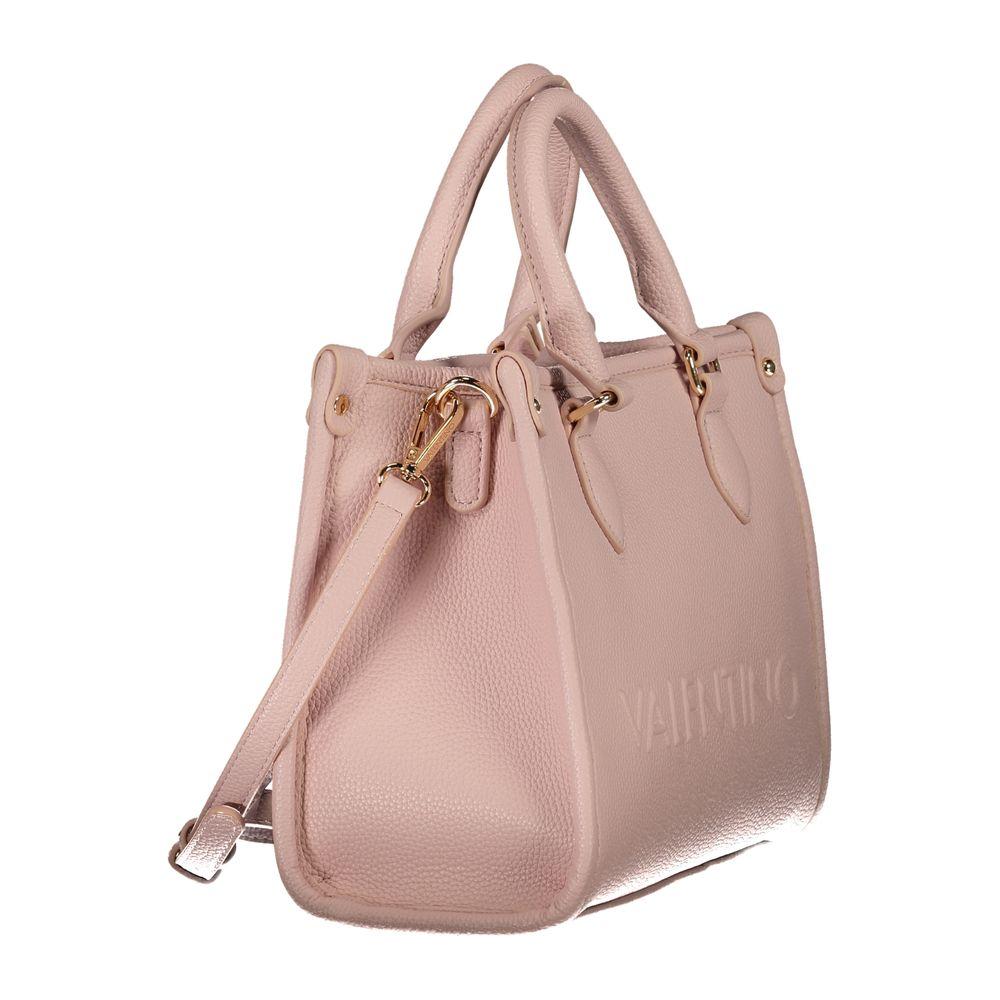 Valentino Bags pink handbag with adjustable strap, two handles, two pockets, and protective feet. Recycled polyethylene material, zip closure.