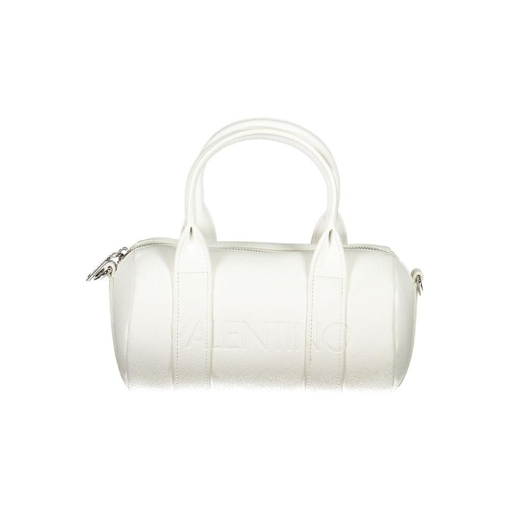 Valentino white polyethylene handbag with dual handles and adjustable straps, featuring logo and zip closure, made from recycled material.
