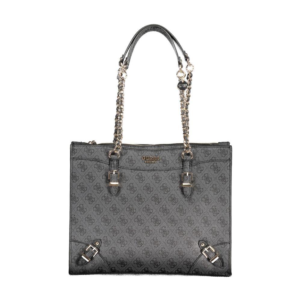 Guess Jeans black polyethylene women handbag with chain handles and external pockets