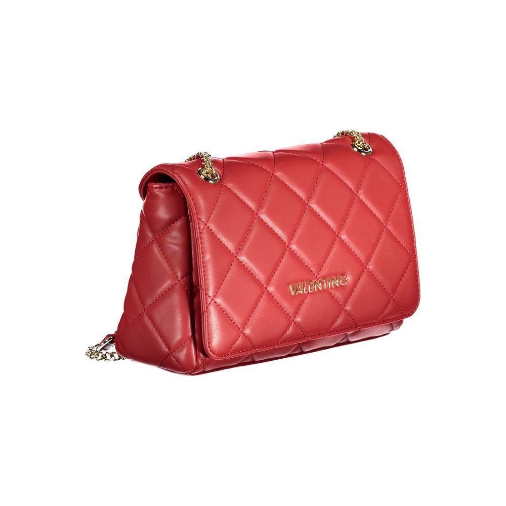 Valentino red polyethylene handbag with chain handles, logo, contrasting details, zip and snap closure.