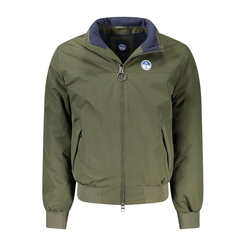 North Sails Green Polyamide Men Jacket with fleece lining, eco-friendly design, recycled materials, outdoor style, front view.