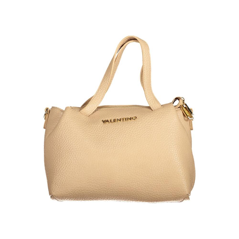 Valentino Bags beige polyethylene women's handbag with sturdy handles and detachable strap, showcasing timeless elegance.
