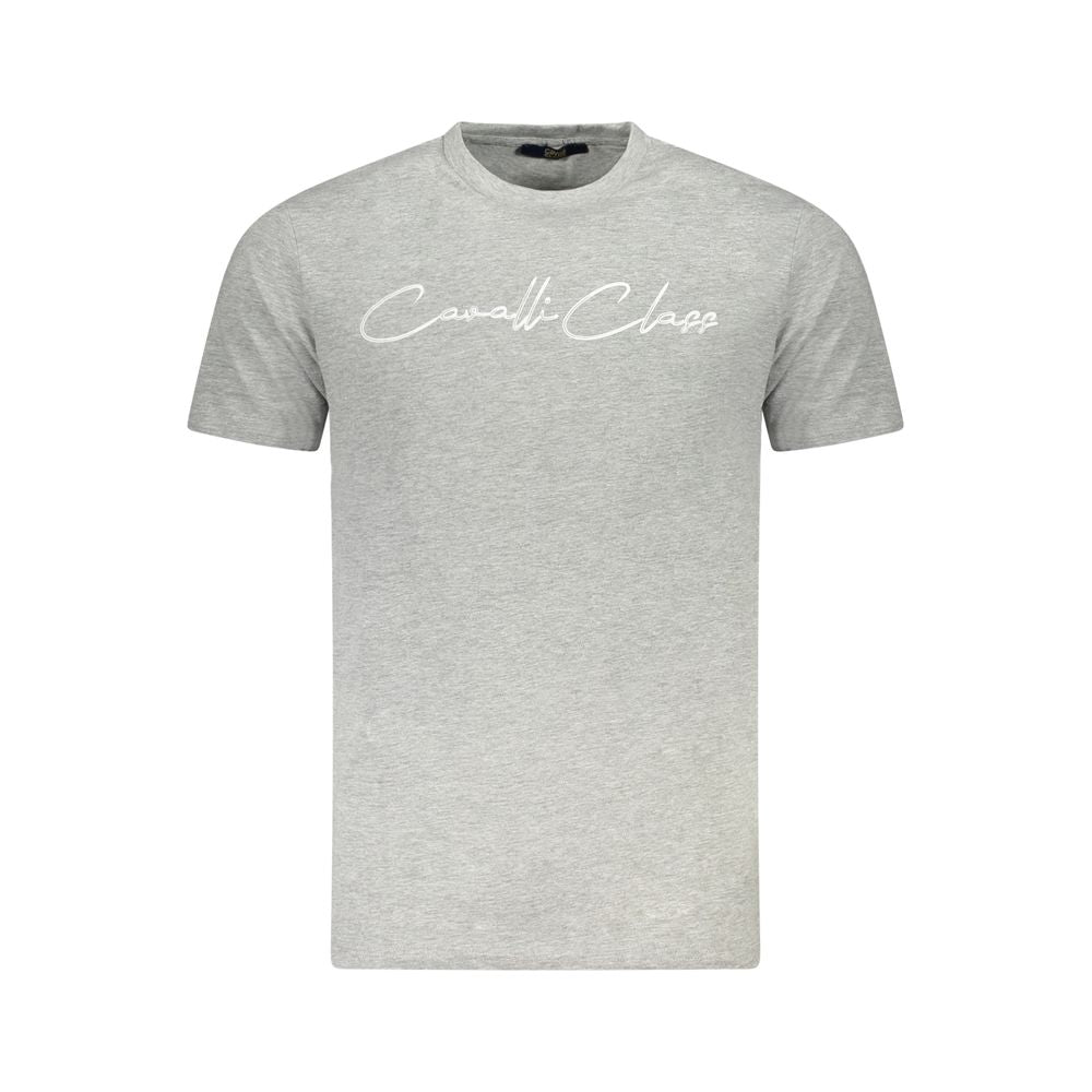 Cavalli Class gray cotton men's T-shirt with short sleeves and crew neck, featuring bold print.