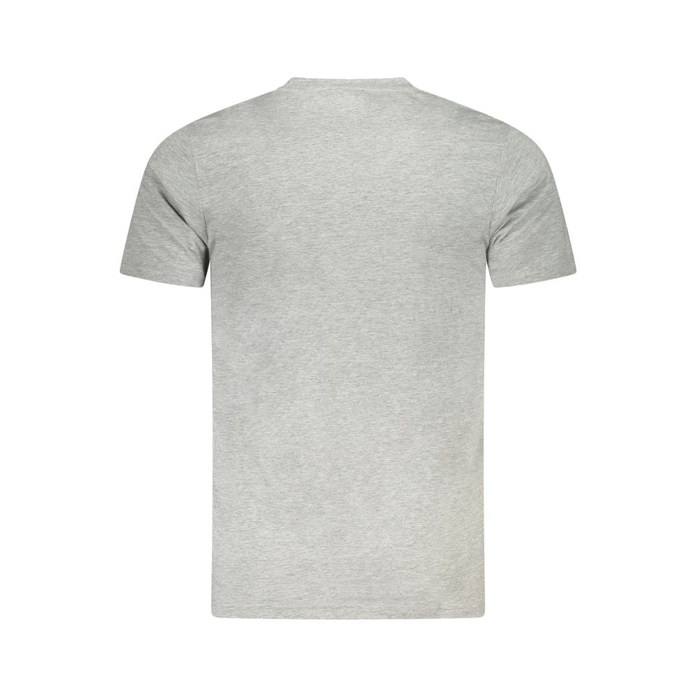 Back view of Cavalli Class gray cotton men's T-shirt with short sleeves and crew neck, showcasing casual elegance and style.