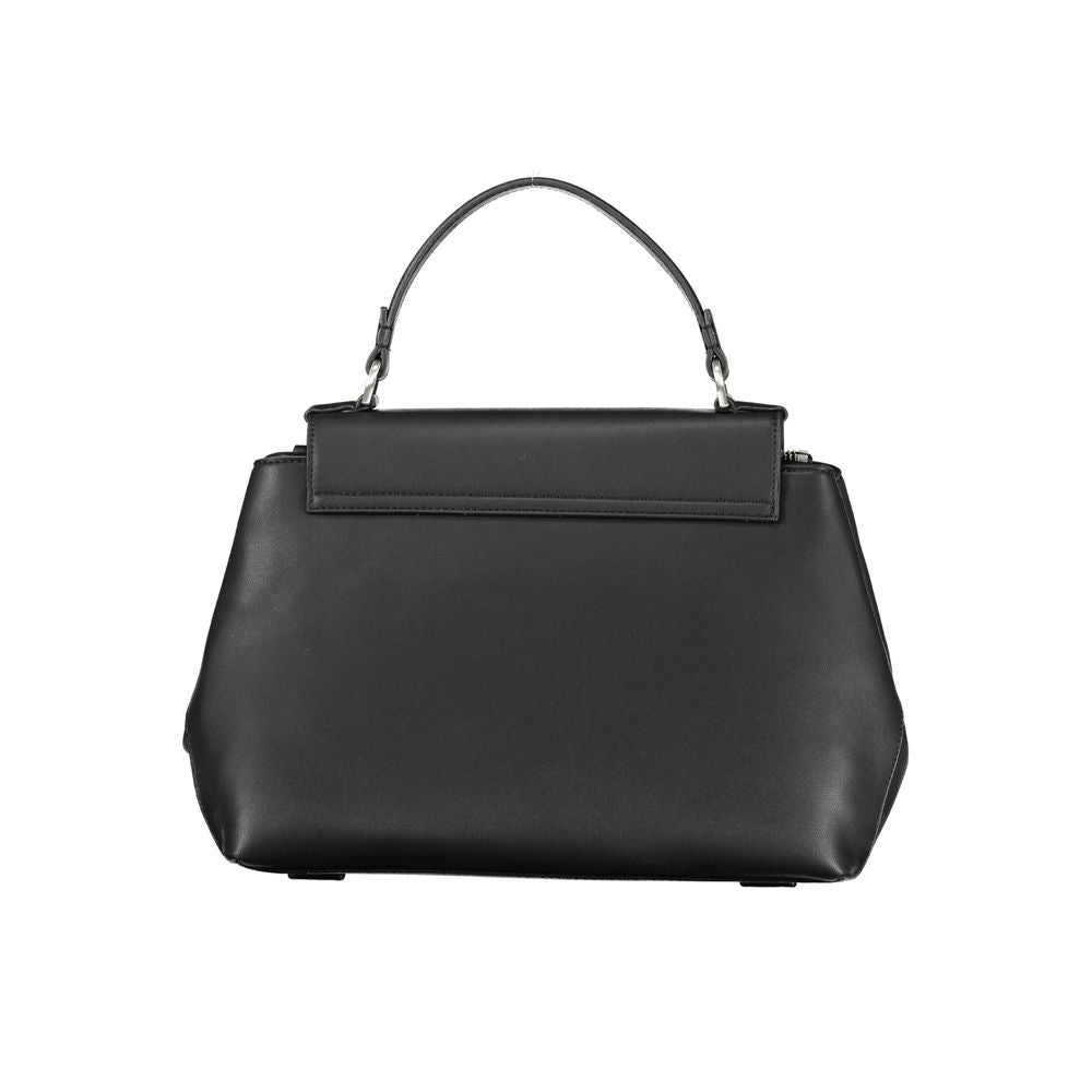 Calvin Klein black handbag with adjustable shoulder strap, 1 handle, 2 pockets, and zip closure, made of recycled polyester.