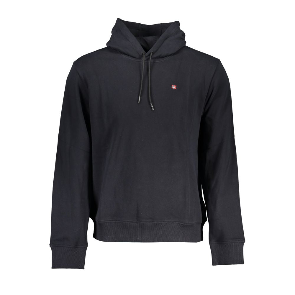 Napapijri sleek black cotton hooded sweatshirt with embroidered logo, long-sleeved, regular fit for comfort and style.