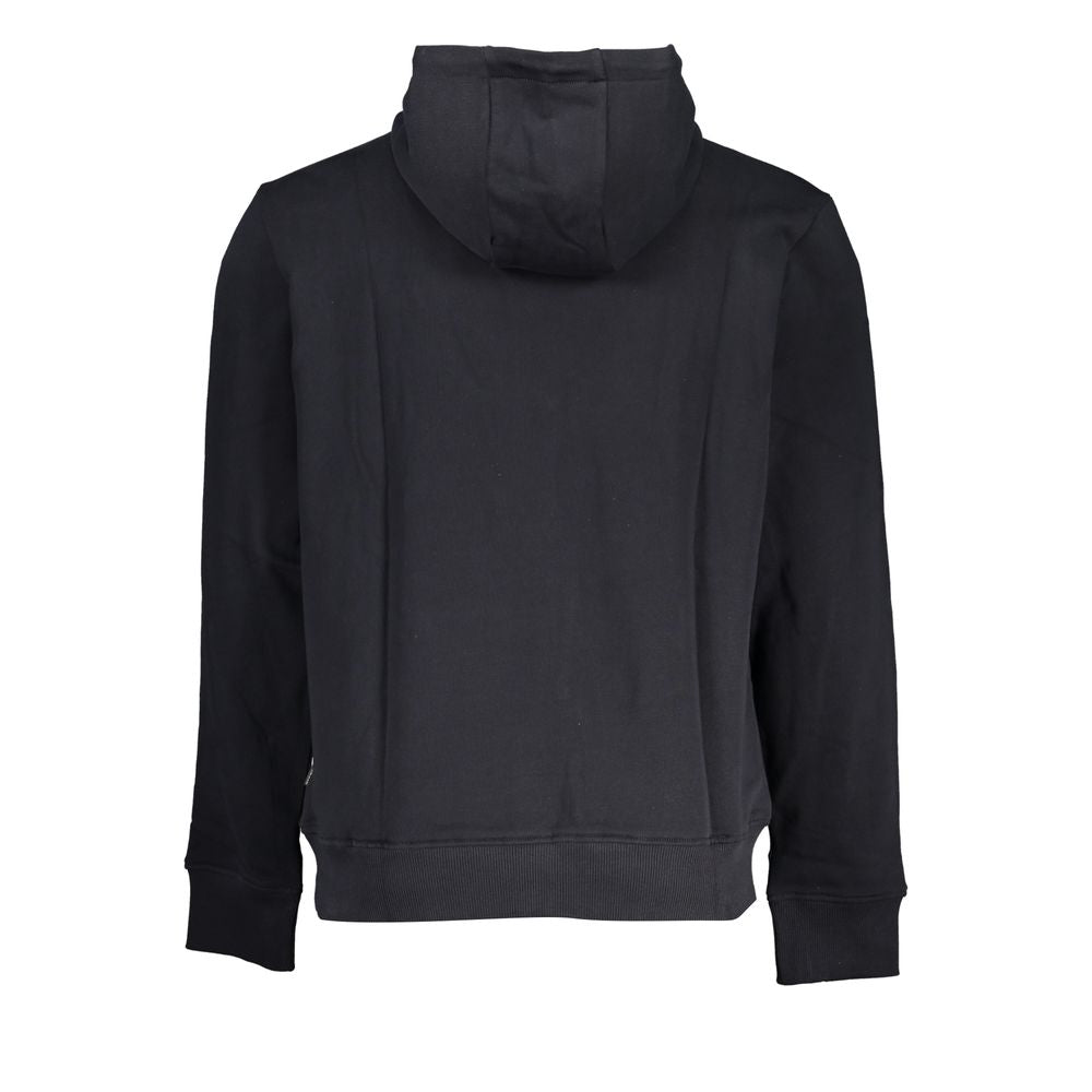 Napapijri black cotton hooded sweatshirt, back view, showcasing sleek design and quality craftsmanship, featuring subtle embroidery.
