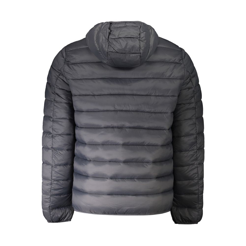 Back view of Norway 1963 gray polyamide men's jacket with hood, emphasizing modern design and functionality.